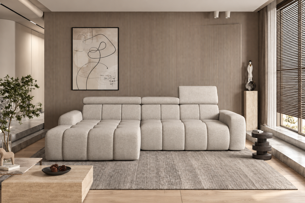 Canapé d'angle ERICE, assise avancée formant le couchage de 120 x 228 cm