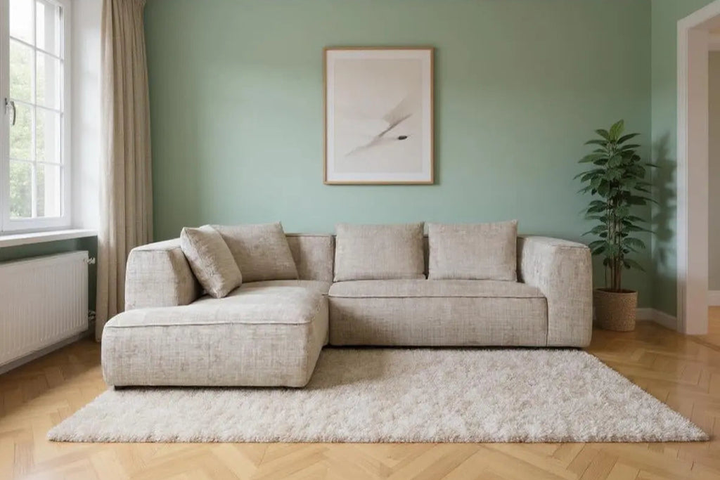 Canapé d'angle MARBELLA en tissu chenille - 285 x 250 cm TIKOYA