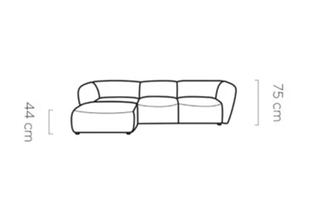 Schéma des hauteurs du canapé d'angle BELLINI S, 75 cm et assise à 44 cm