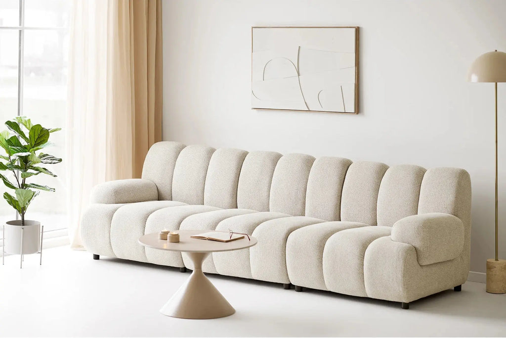Canapé d'angle modulable 4 places avec pouf, couleur sable TAZA - 276 x 175 cm HOUSE NORDIC