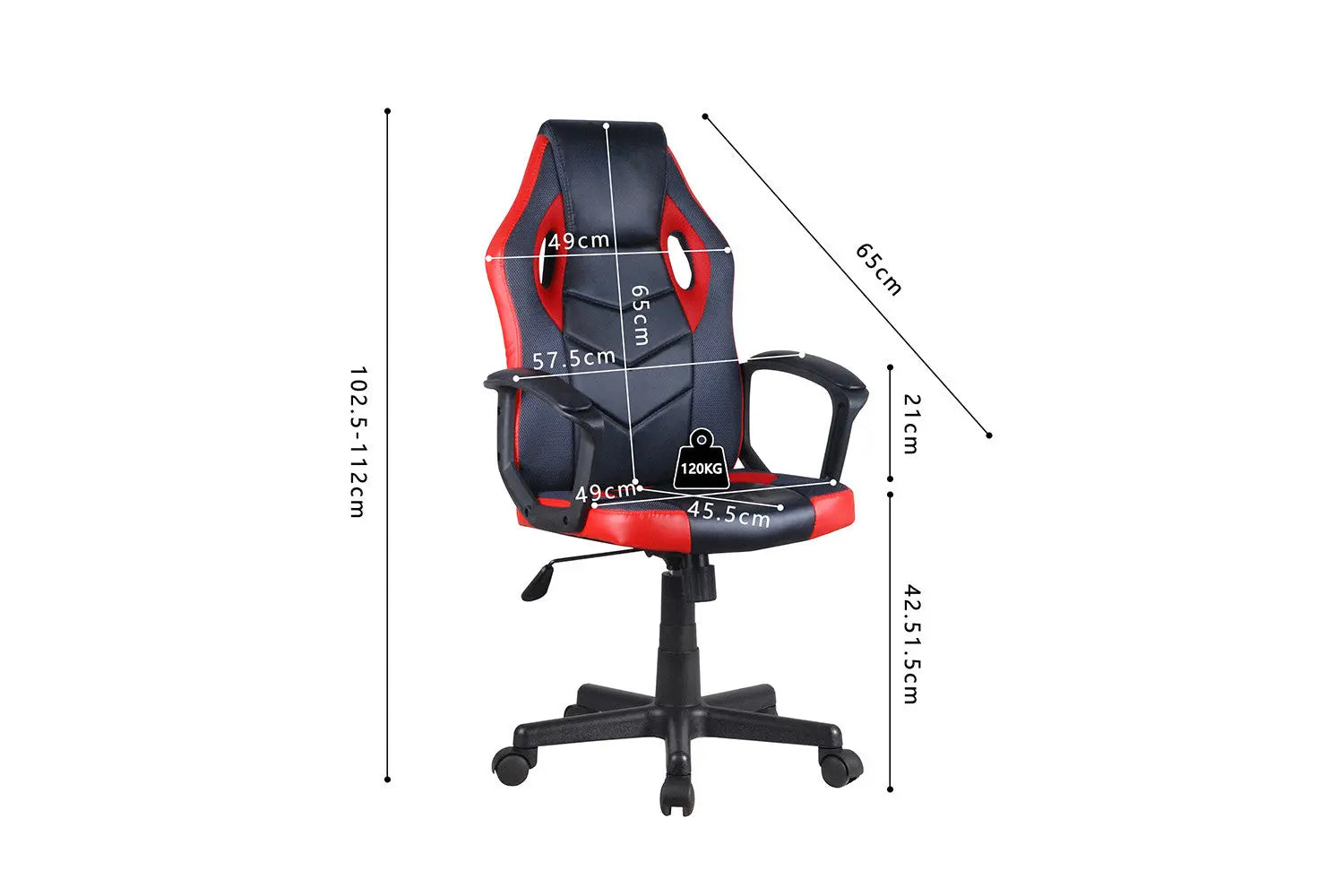 Schema cote de la chaise gaming TYGER 57,5 x 65 cm - TIKAYLA