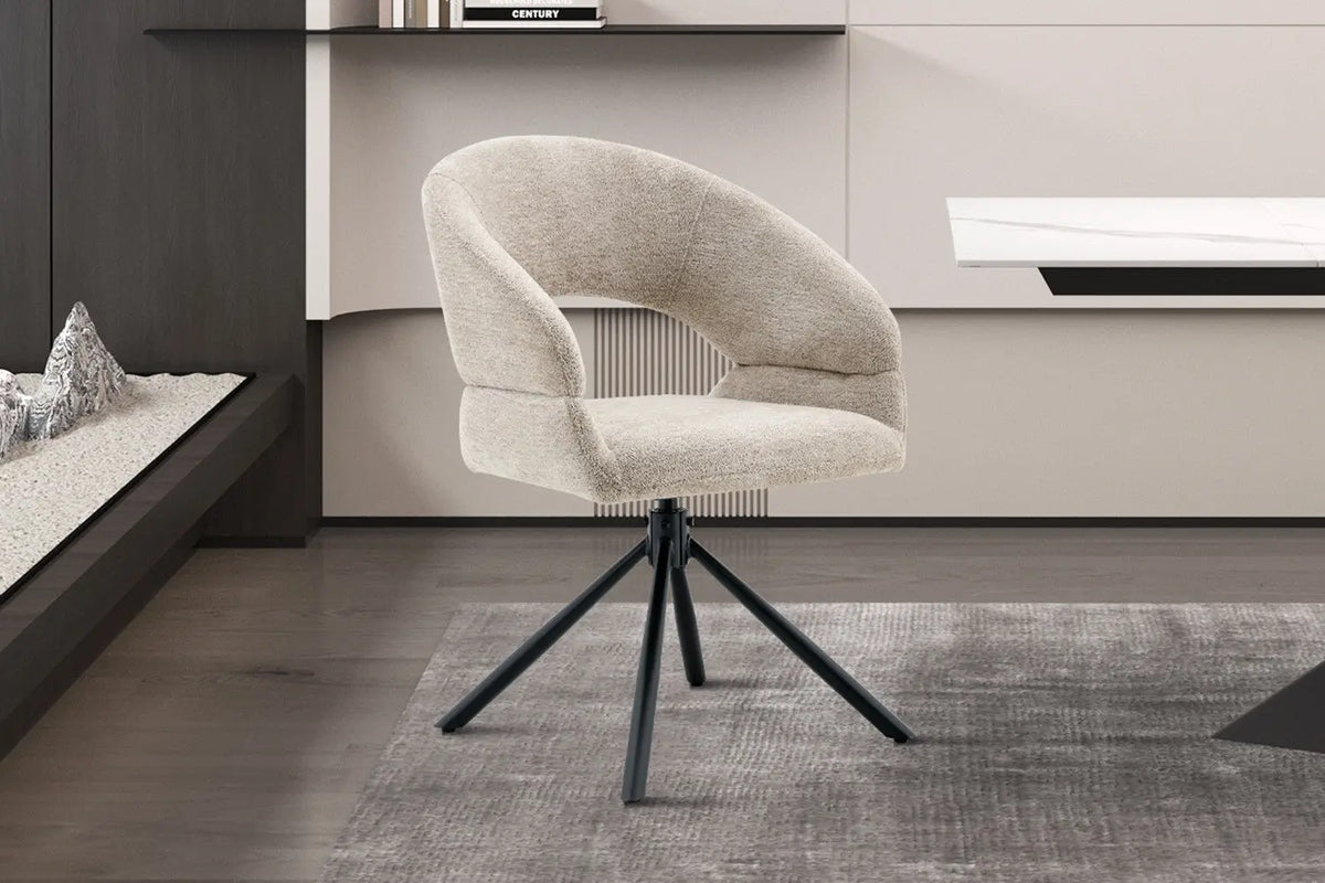 Chaise pivotante de salle à manger AMBERY, tissu beige