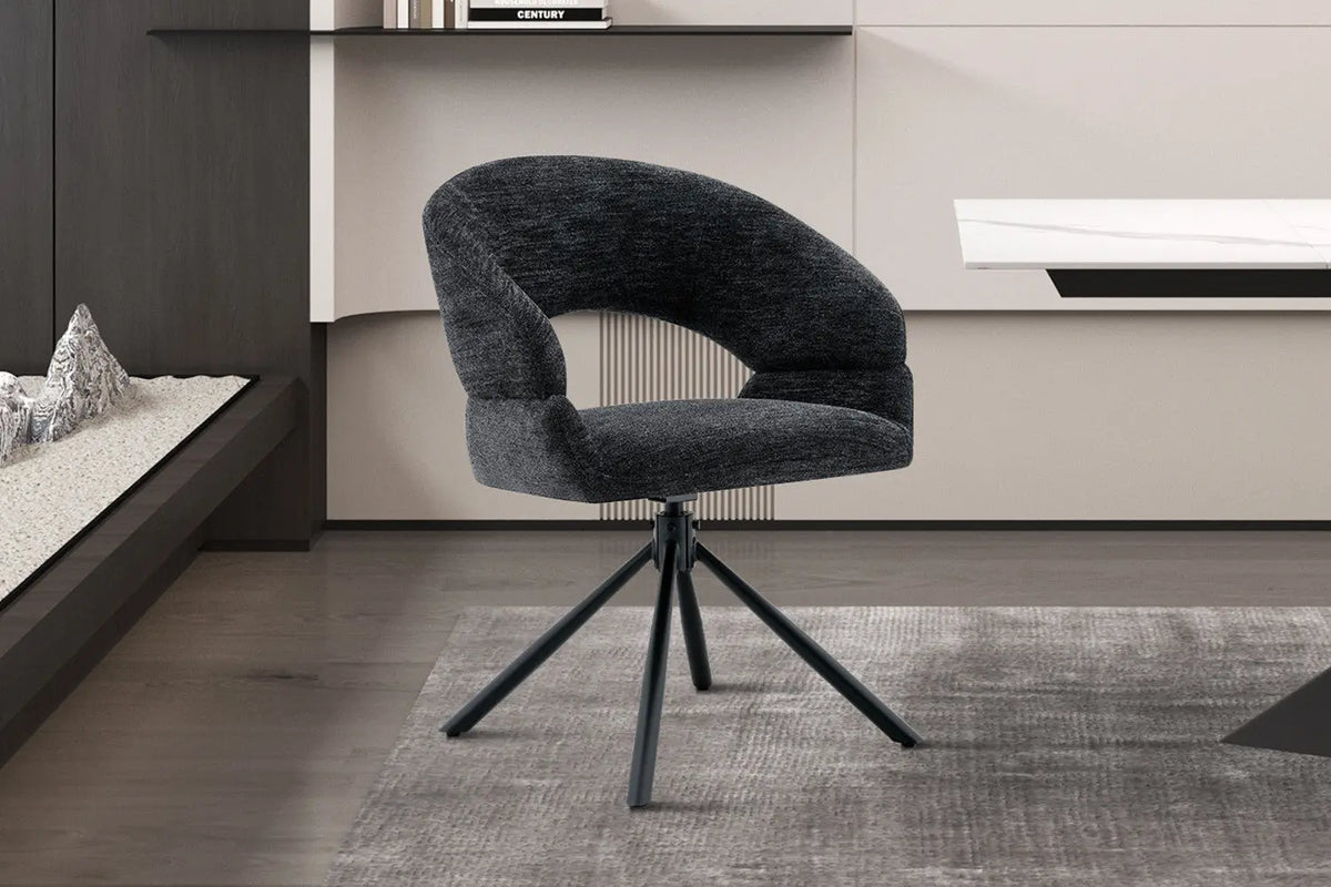 Chaise pivotante de salle à manger AMBERY, tissu noir