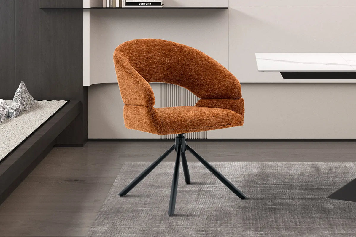 Chaise pivotante de salle à manger AMBERY, tissu orange