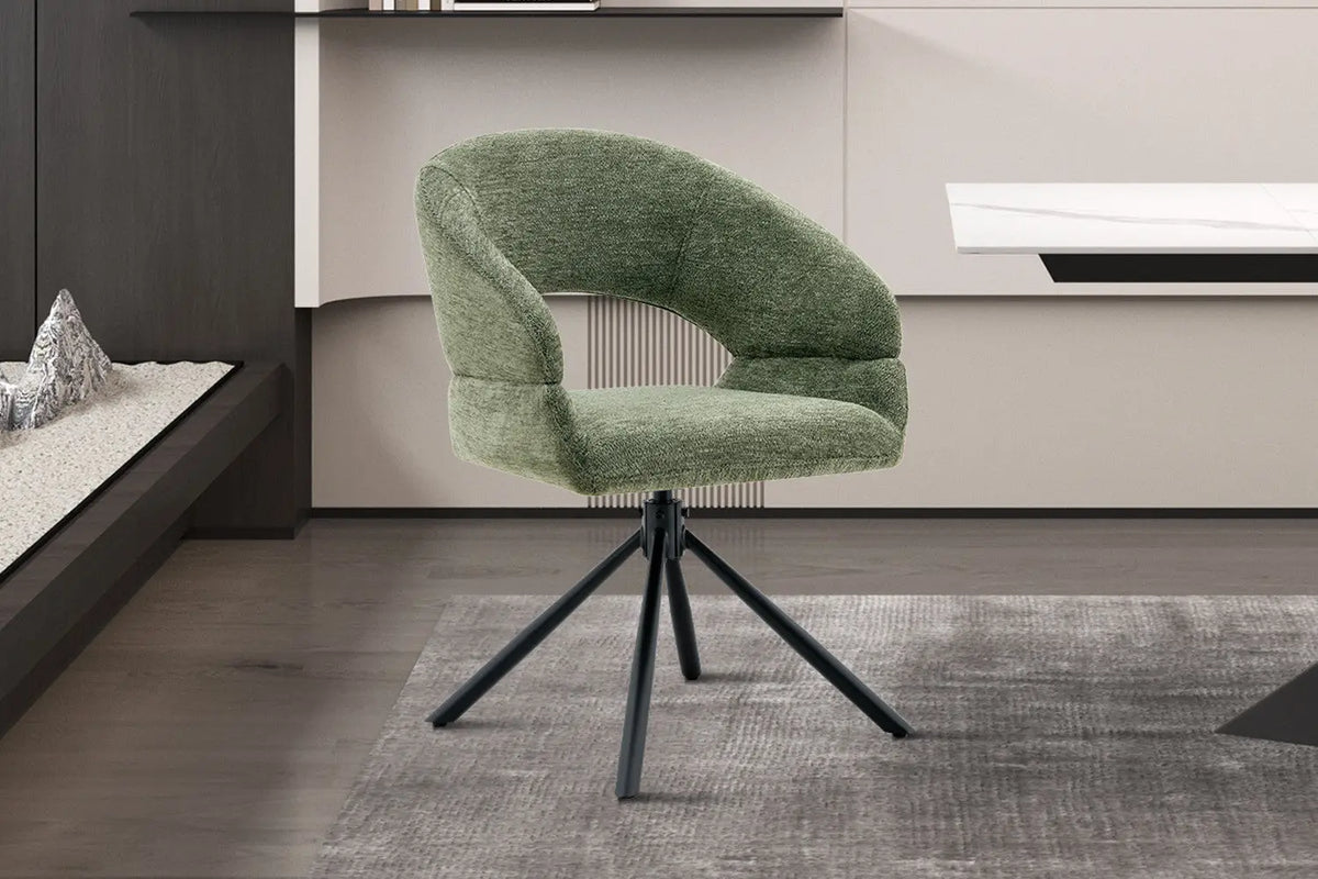 Chaise pivotante de salle à manger AMBERY, tissu vert