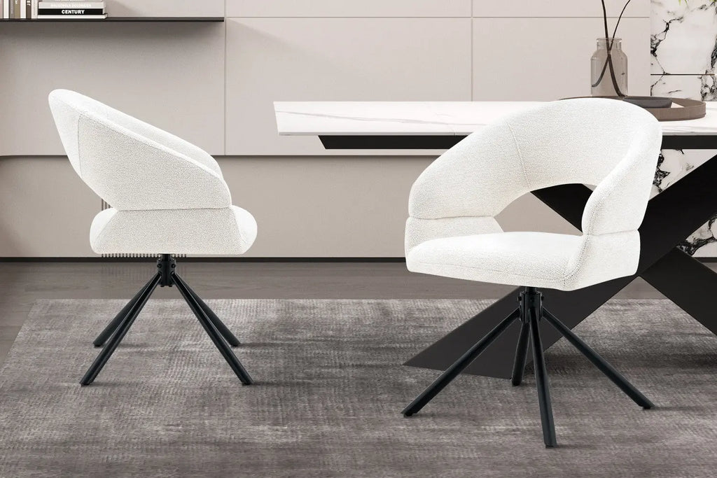 Chaise pivotante de salle à manger AMBERY, tissu blanc