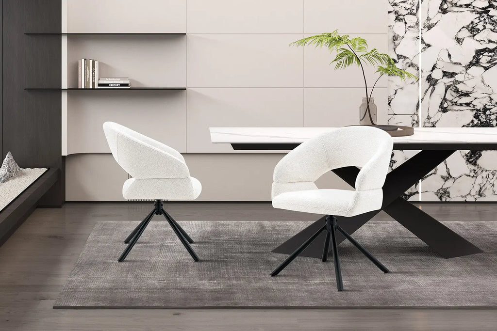 Chaise pivotante de salle à manger AMBERY, tissu blanc