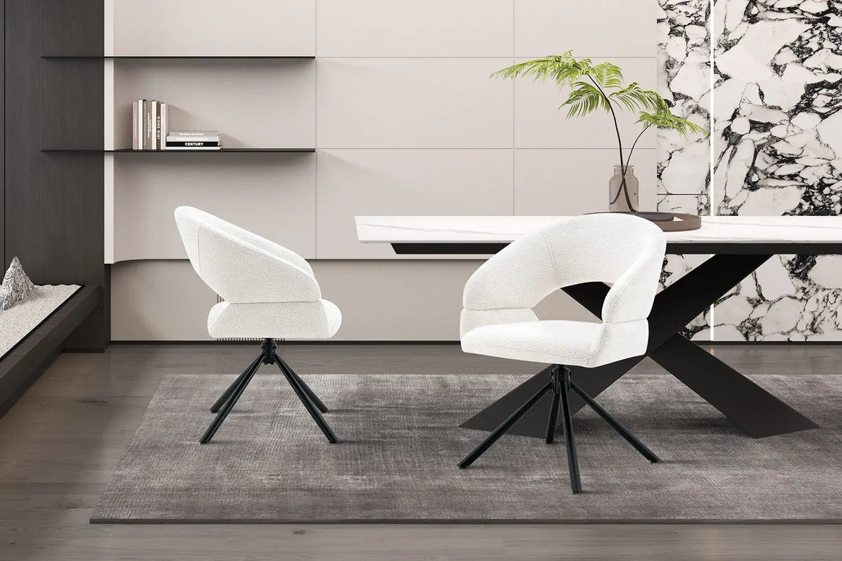 Chaise pivotante de salle à manger AMBERY, tissu blanc