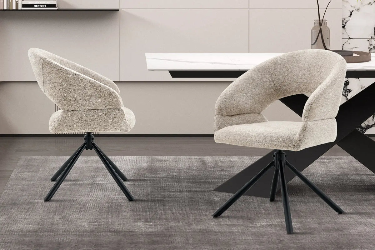 Chaise pivotante de salle à manger AMBERY, tissu beige