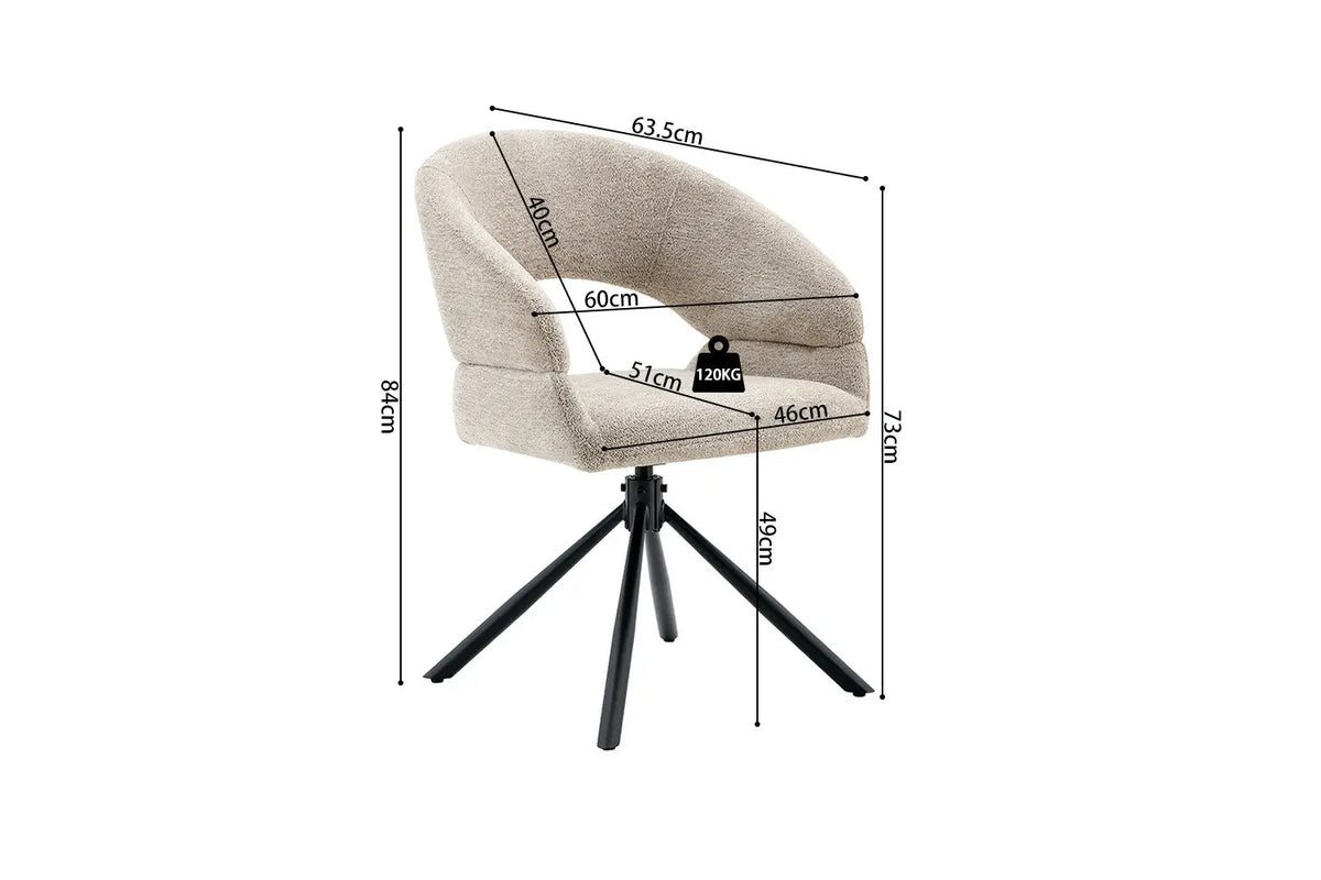 Chaise pivotante de salle à manger AMBERY, tissu beige