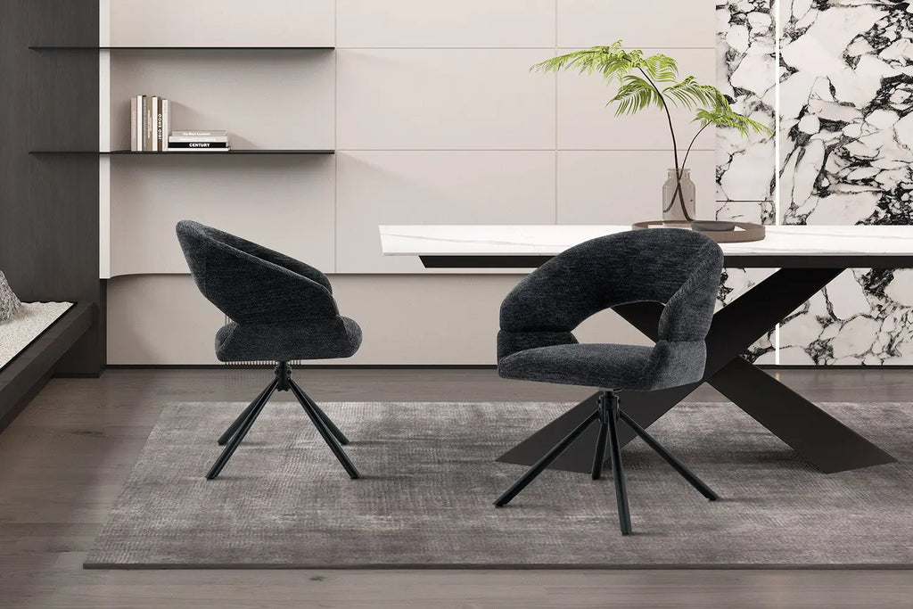 Chaise pivotante de salle à manger AMBERY, tissu noir