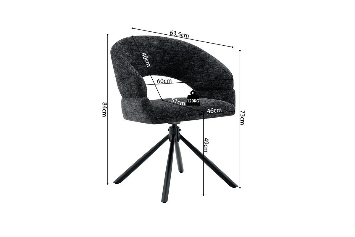 Chaise pivotante de salle à manger AMBERY, tissu noir