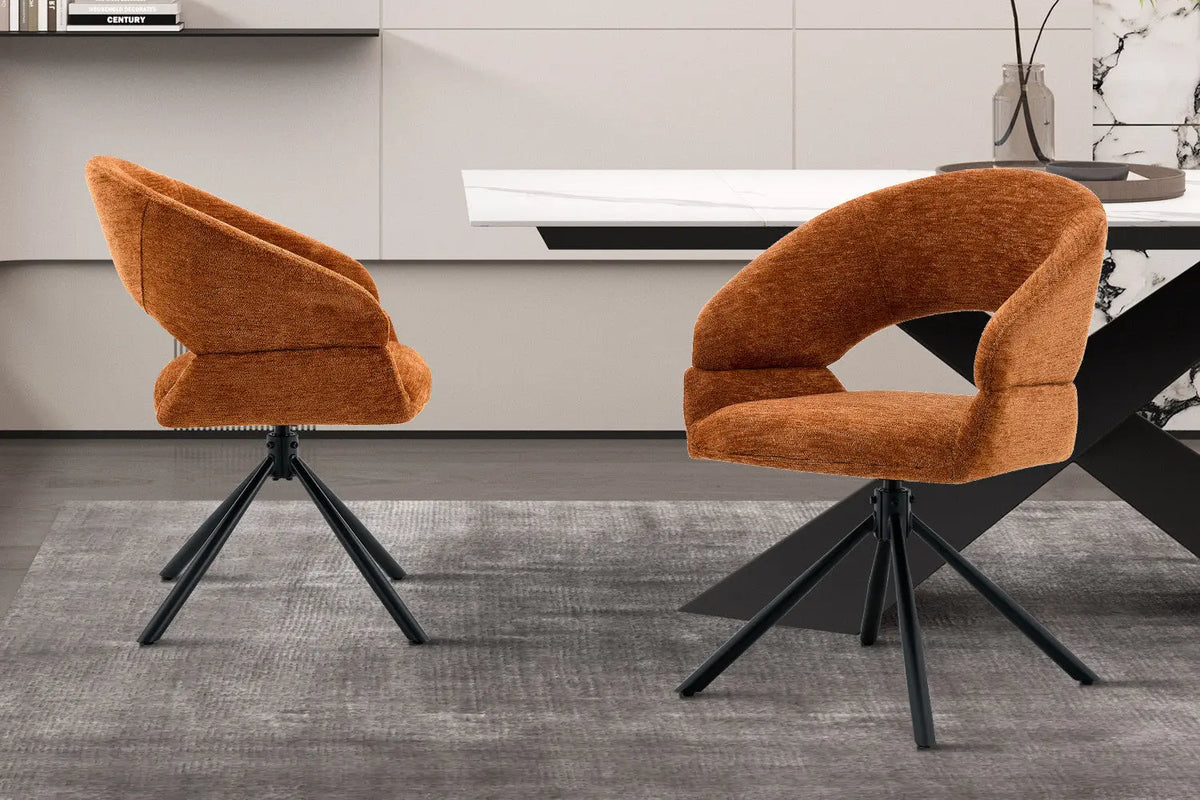 Chaise pivotante de salle à manger AMBERY, tissu orange