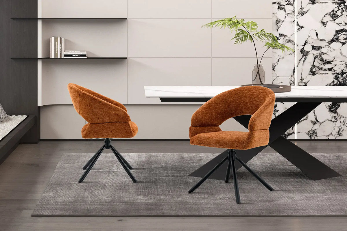 Chaise pivotante de salle à manger AMBERY, tissu orange
