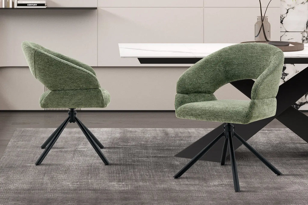 Chaise pivotante de salle à manger AMBERY, tissu vert