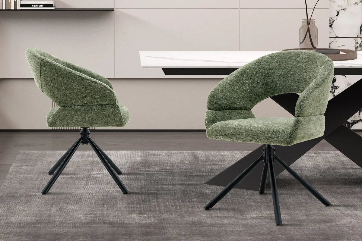 Chaise pivotante de salle à manger AMBERY, tissu vert
