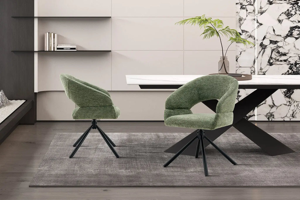 Chaise pivotante de salle à manger AMBERY, tissu vert