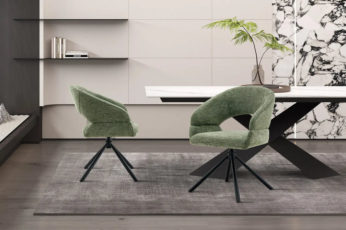 Chaise pivotante de salle à manger AMBERY, tissu vert