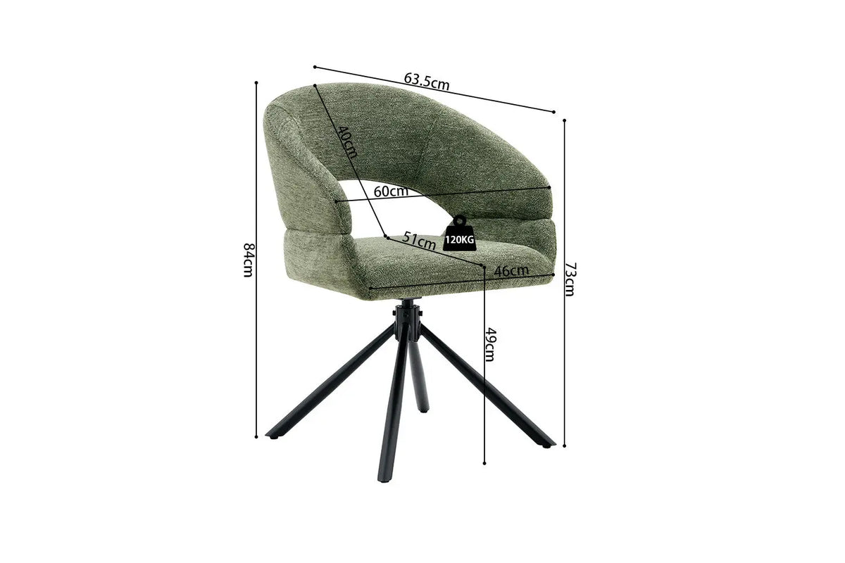 Chaise pivotante de salle à manger AMBERY, tissu vert