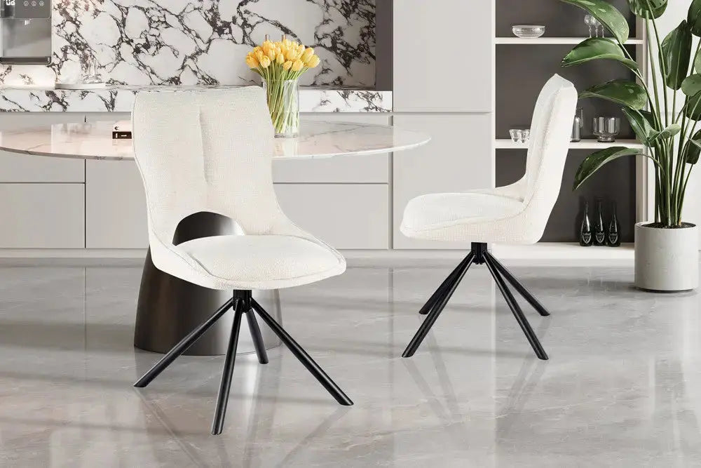 Chaise pivotante de salle à manger MORY en tissu beige – 48 x 59,5 cm | TIKAYLA
