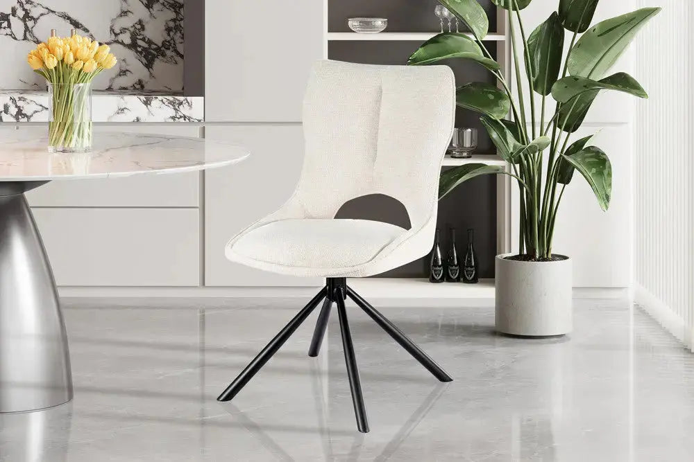 Chaise pivotante de salle à manger MORY en tissu beige – 48 x 59,5 cm | TIKAYLA