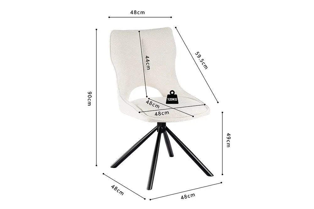 Chaise pivotante de salle à manger MORY en tissu beige – 48 x 59,5 cm | TIKAYLA