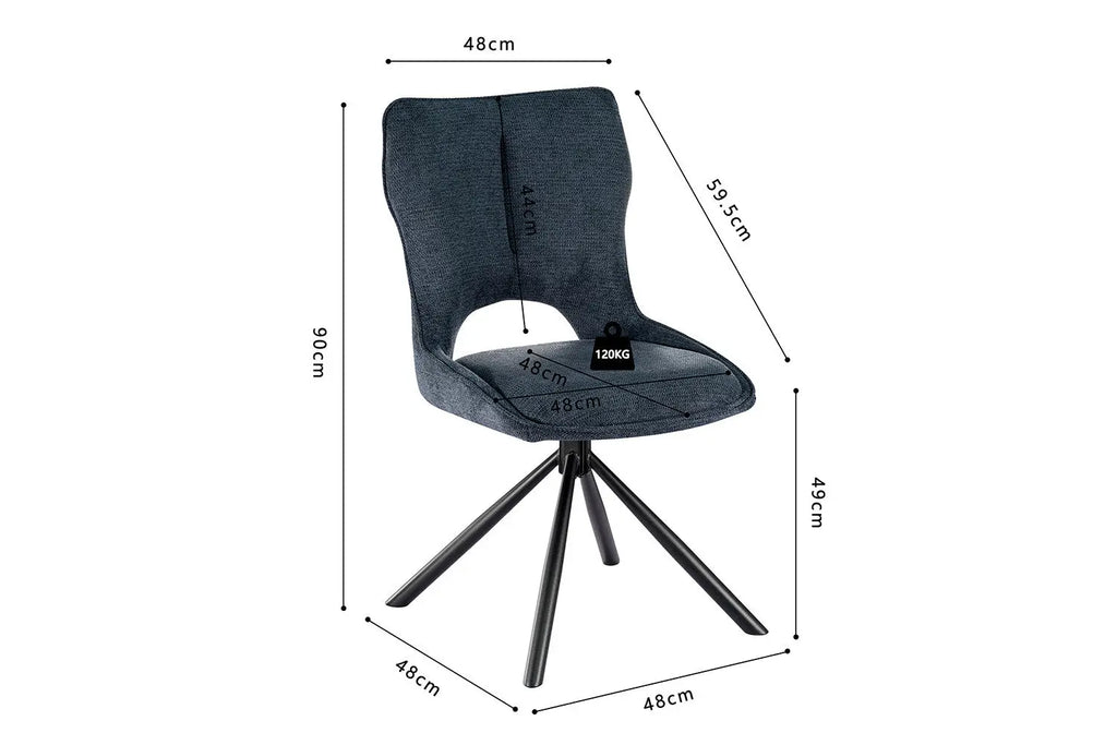 Chaise pivotante de salle à manger MORY en tissu bleu – 48 x 59,5 cm | TIKAYLA