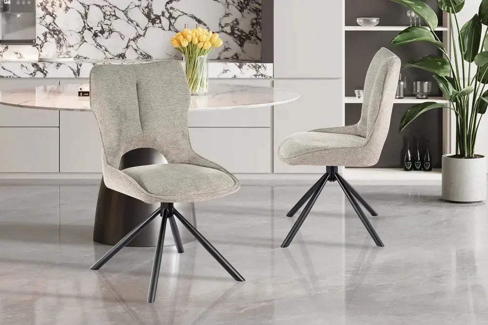 Chaise pivotante de salle à manger MORY en tissu gris clair – 48 x 59,5 cm | TIKAYLA