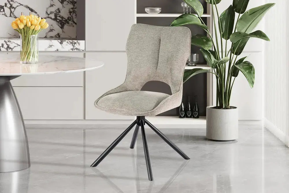 Chaise pivotante de salle à manger MORY en tissu gris clair – 48 x 59,5 cm | TIKAYLA