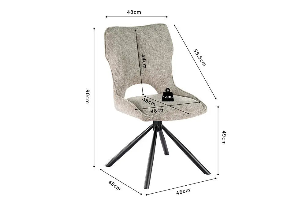 Chaise pivotante de salle à manger MORY en tissu gris clair – 48 x 59,5 cm | TIKAYLA