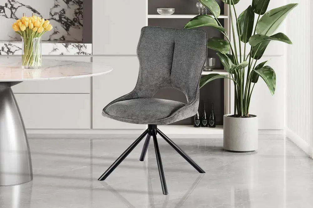 Chaise pivotante de salle à manger MORY en tissu gris foncé – 48 x 59,5 cm | TIKAYLA