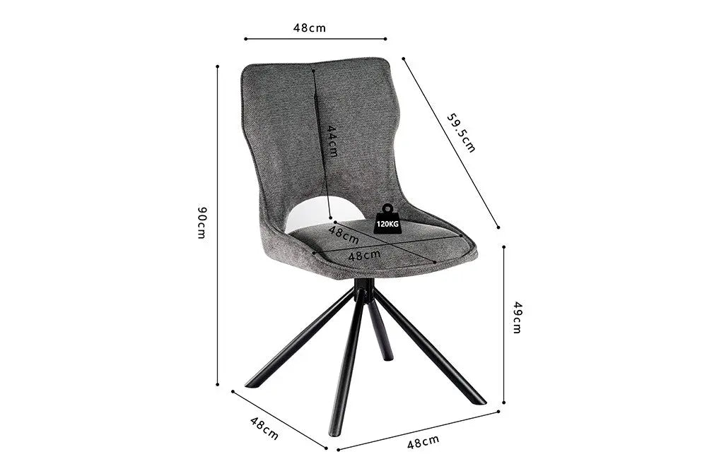 Chaise pivotante de salle à manger MORY en tissu gris foncé – 48 x 59,5 cm | TIKAYLA