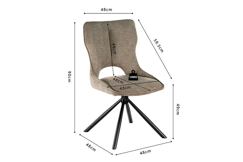 Chaise pivotante de salle à manger MORY en tissu poivre – 48 x 59,5 cm | TIKAYLA