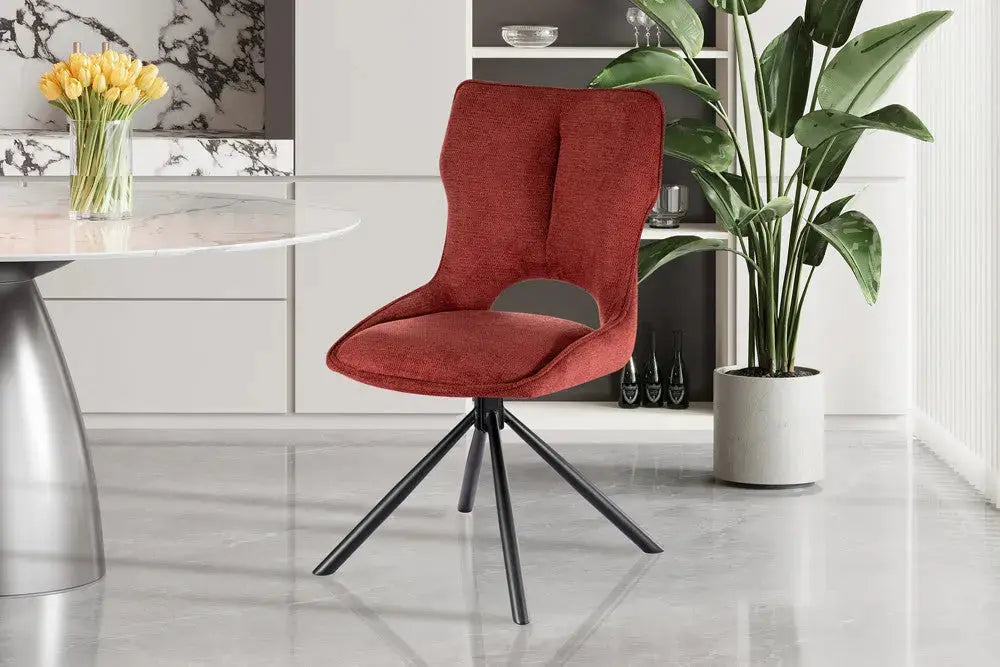 Chaise pivotante de salle à manger MORY en tissu rouge – 48 x 59,5 cm | TIKAYLA