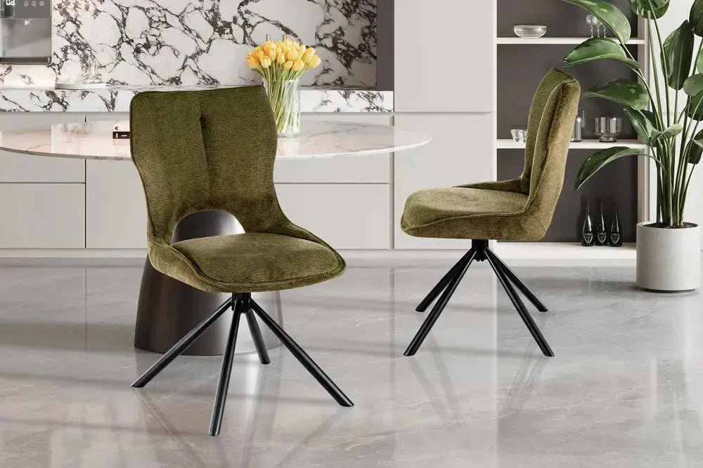 Chaise pivotante de salle à manger MORY en tissu vert – 48 x 59,5 cm | TIKAYLA