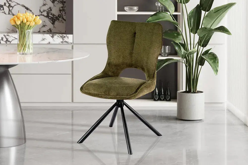 Chaise pivotante de salle à manger MORY en tissu vert – 48 x 59,5 cm | TIKAYLA