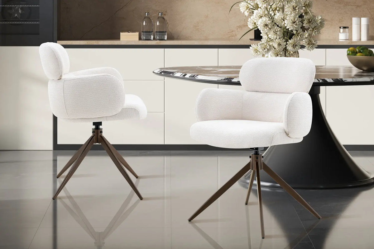 Chaise pivotante de salle à manger ROXANA, tissu blanc