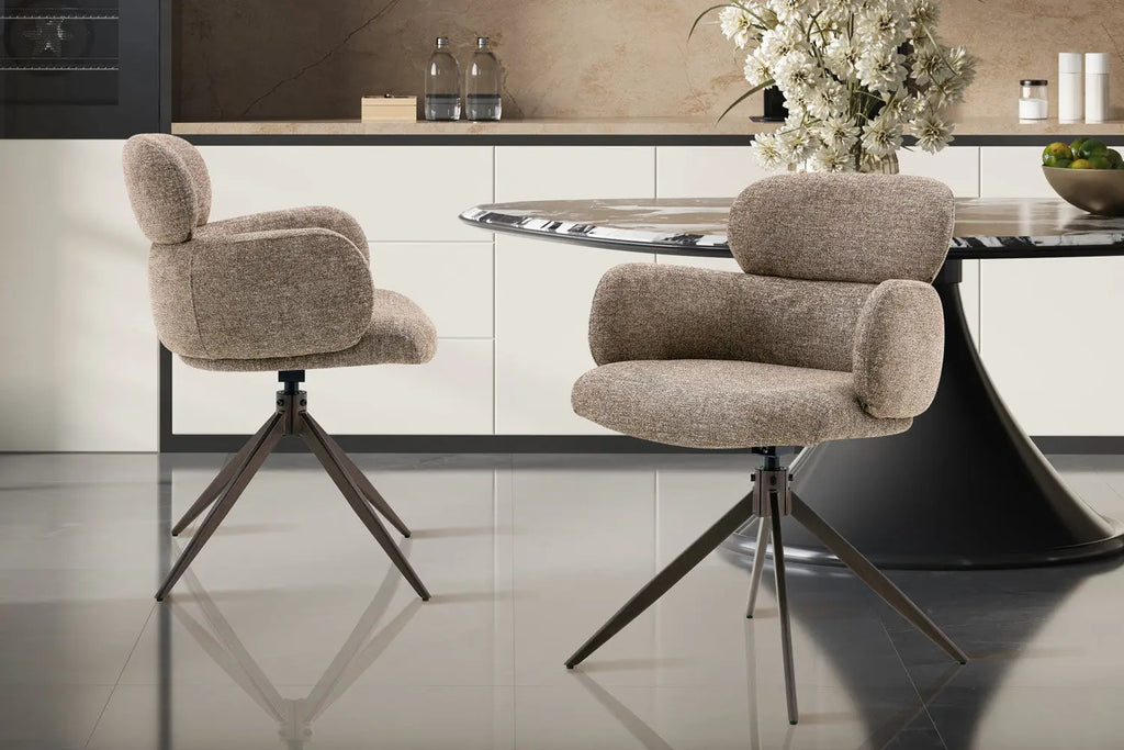 Chaise pivotante de salle à manger ROXANA, tissu poivre