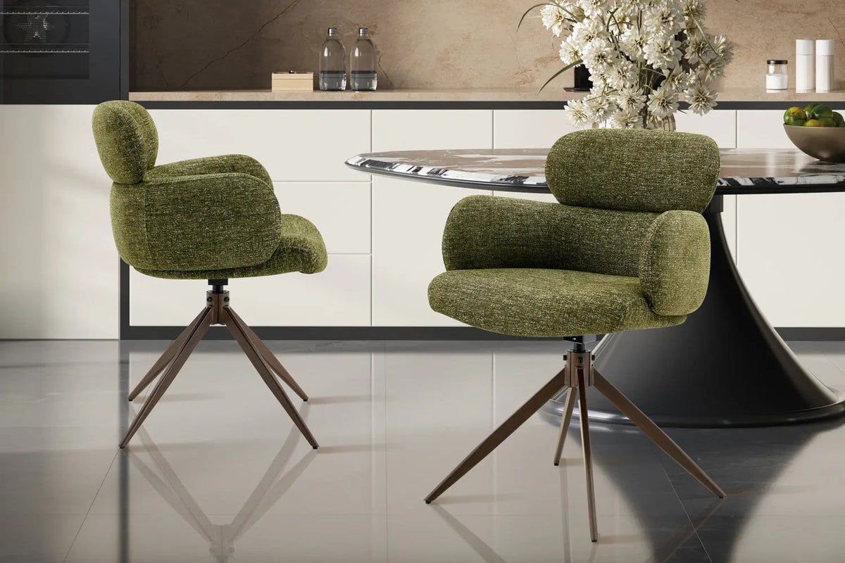 Chaise pivotante de salle à manger ROXANA, tissu vert