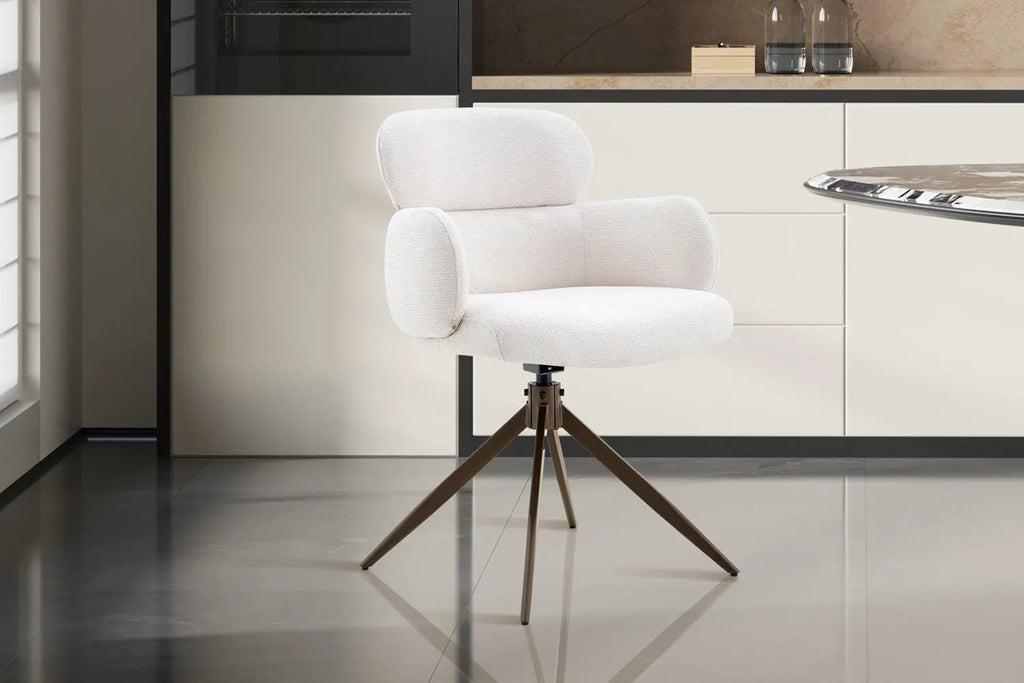 Chaise pivotante de salle à manger ROXANA, tissu blanc