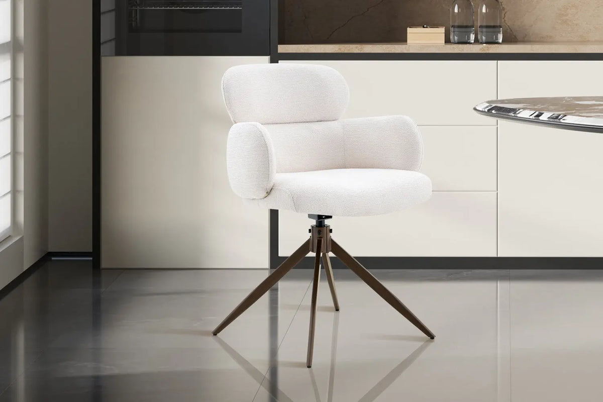 Chaise pivotante de salle à manger ROXANA, tissu blanc