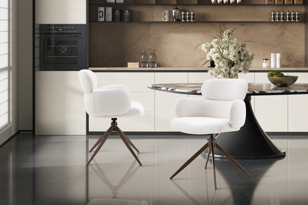 Chaise pivotante de salle à manger ROXANA, tissu blanc