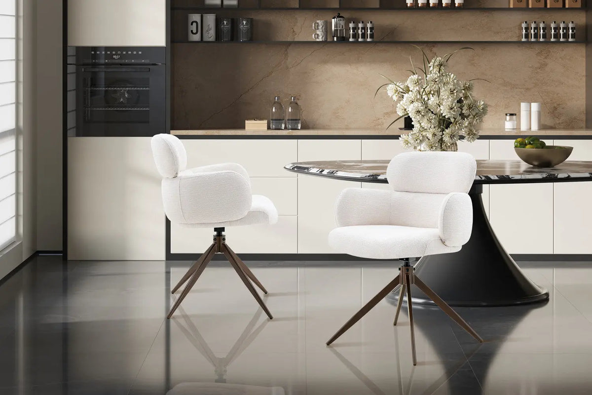 Chaise pivotante de salle à manger ROXANA, tissu blanc