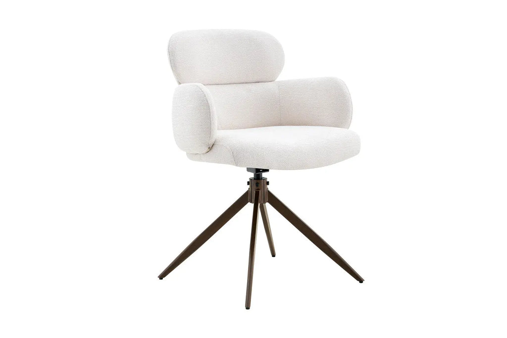 Chaise pivotante de salle à manger ROXANA, tissu blanc
