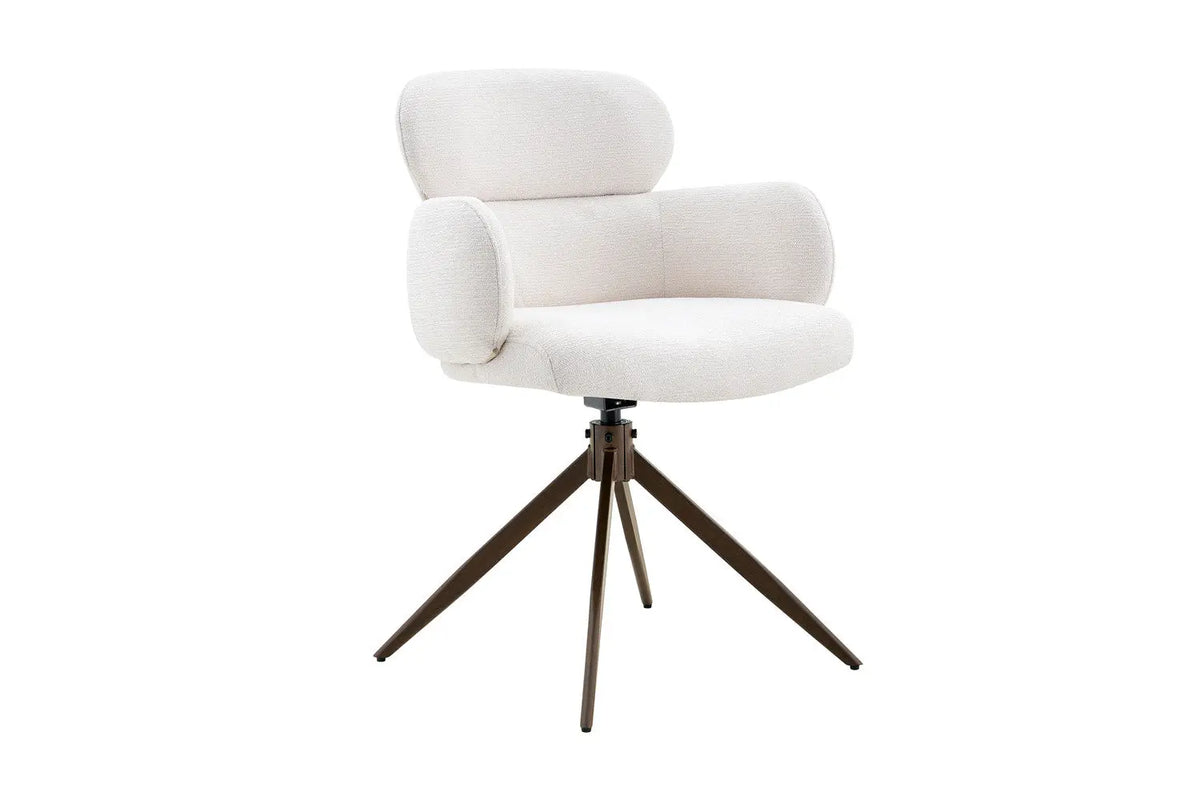 Chaise pivotante de salle à manger ROXANA, tissu blanc