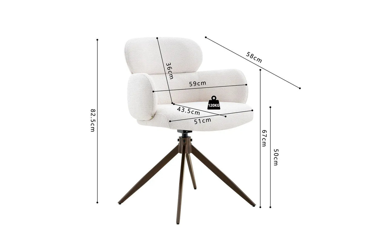 Chaise pivotante de salle à manger ROXANA, tissu blanc