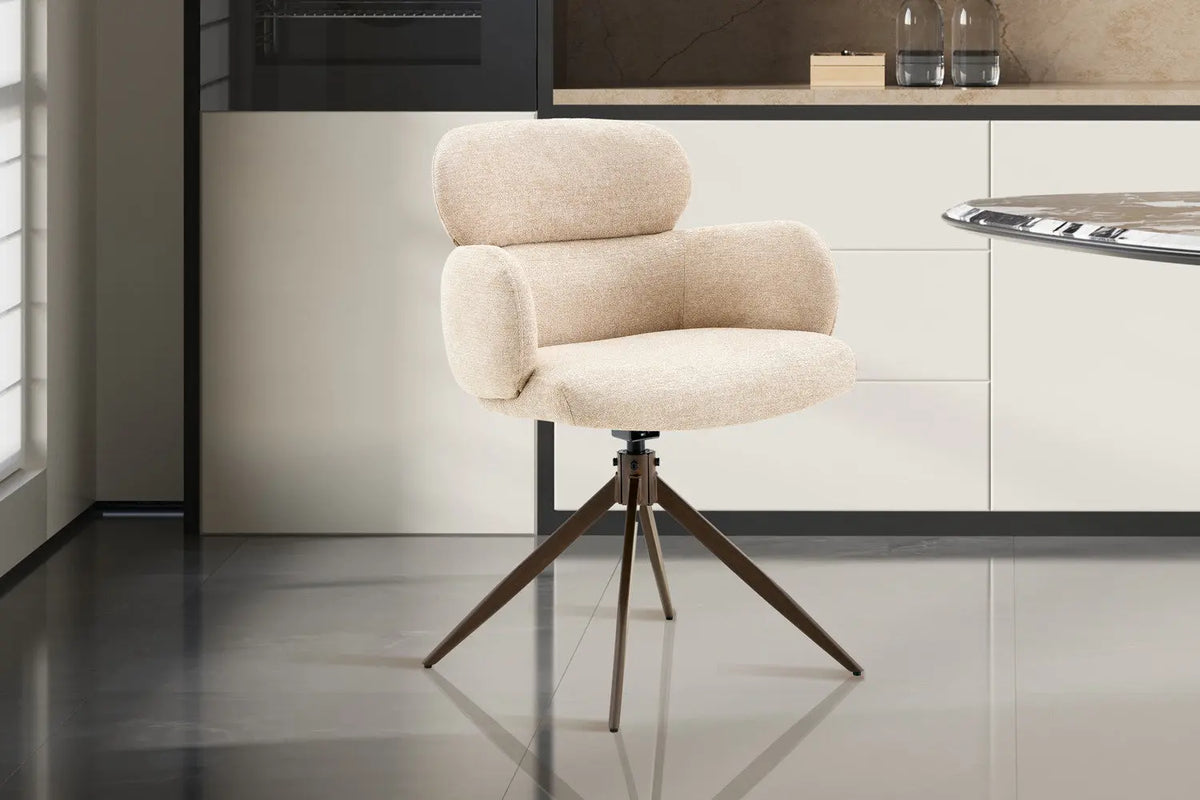 Chaise pivotante de salle à manger ROXANA, tissu beige