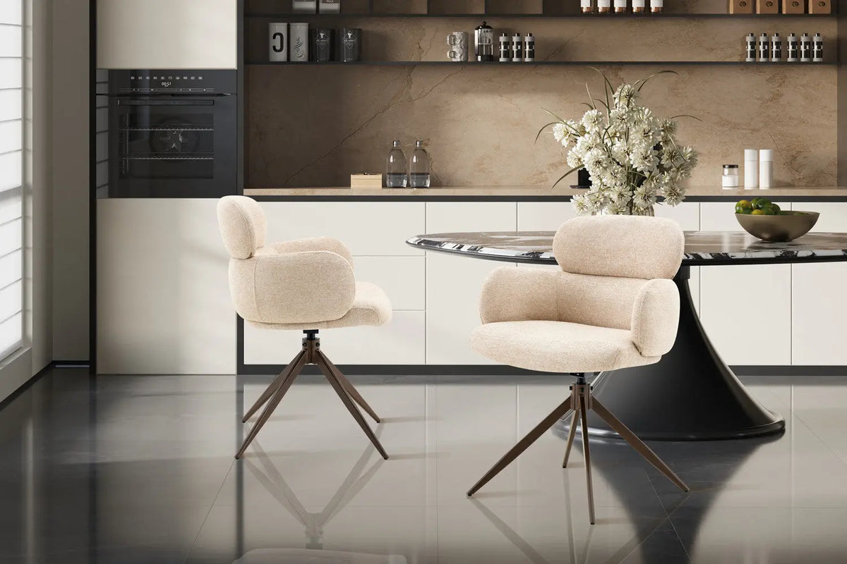 Chaise pivotante de salle à manger ROXANA, tissu beige