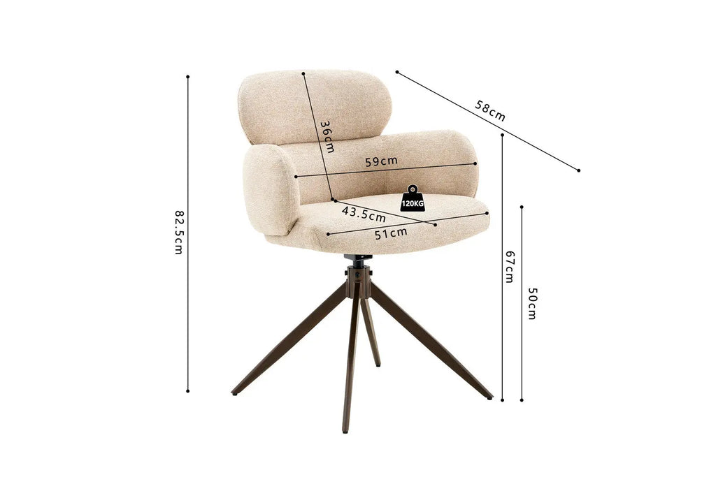 Chaise pivotante de salle à manger ROXANA, tissu beige