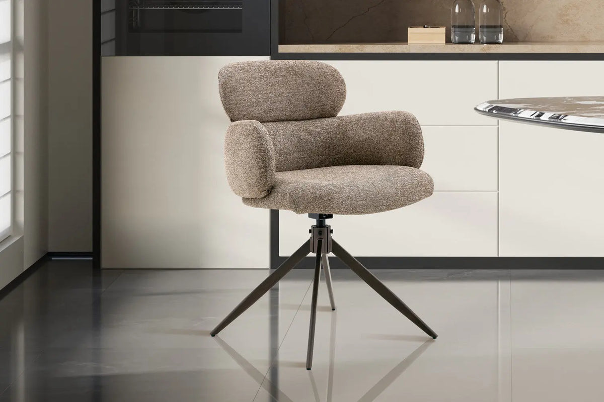 Chaise pivotante de salle à manger ROXANA, tissu poivre
